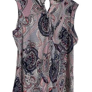 Tommy Hilfiger Paisley Print Sleeveless Blouse Top Keyhole Women's Large